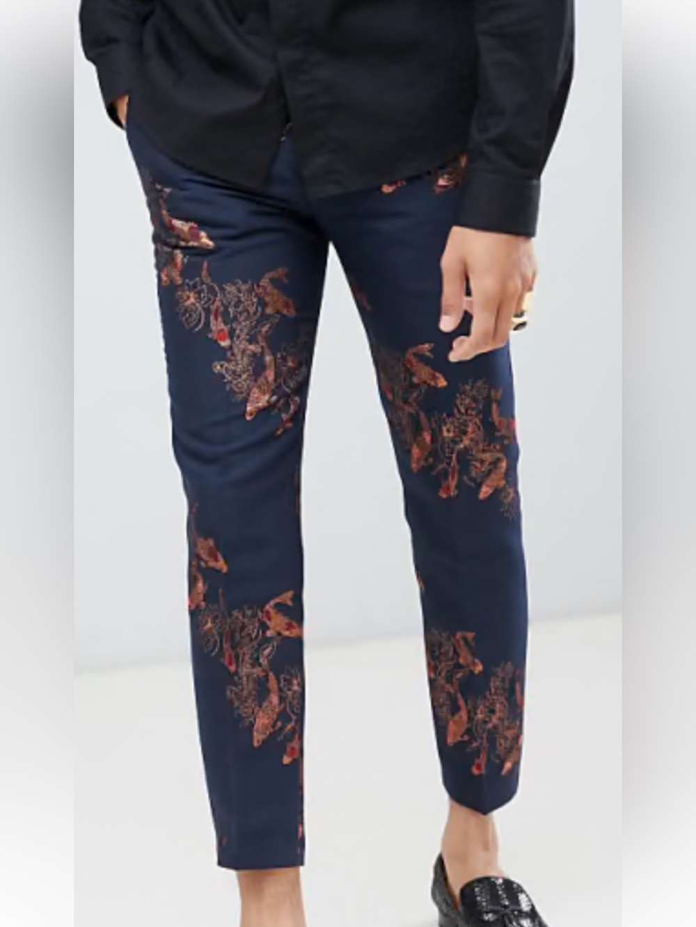 Twisted Tailor Men's Navy Karp-Print Trousers